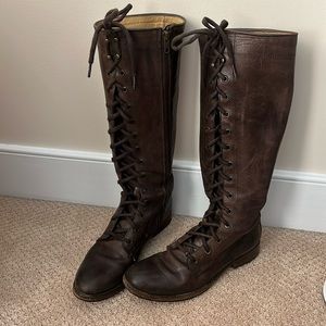 Frye boots tall brown lace all the way up - size 7 1/2